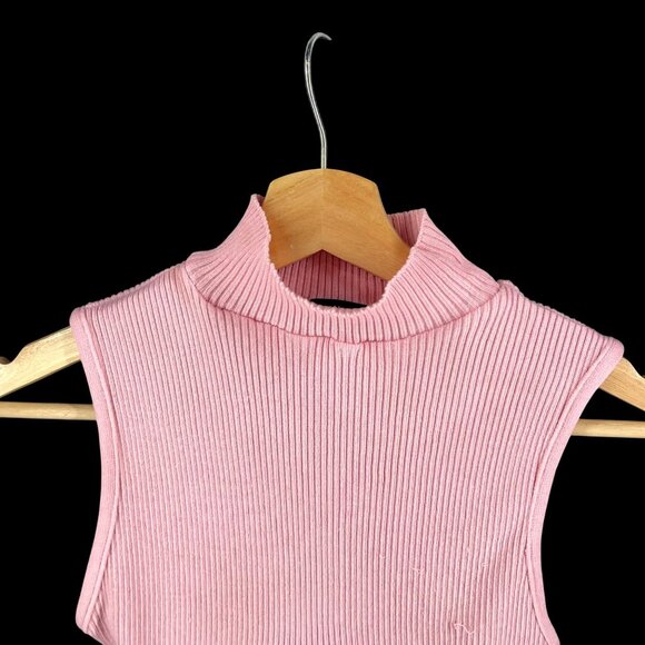 Pretty Knit USA Sleeveless Ribbed Knit Pink Midi Dress with Mock Neck - Picture 2 of 5